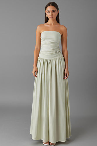 Light Grey Chiffon A Line Strapless Ruched Evening Dress