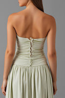 Load image into Gallery viewer, Light Grey Chiffon A Line Strapless Ruched Evening Dress