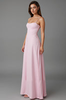 Load image into Gallery viewer, Light Pink Spaghetti Straps A Line Chiffon Evening Dress