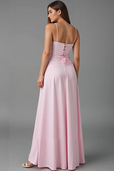 Light Pink Spaghetti Straps A Line Chiffon Evening Dress