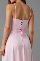 Load image into Gallery viewer, Light Pink Spaghetti Straps A Line Chiffon Evening Dress