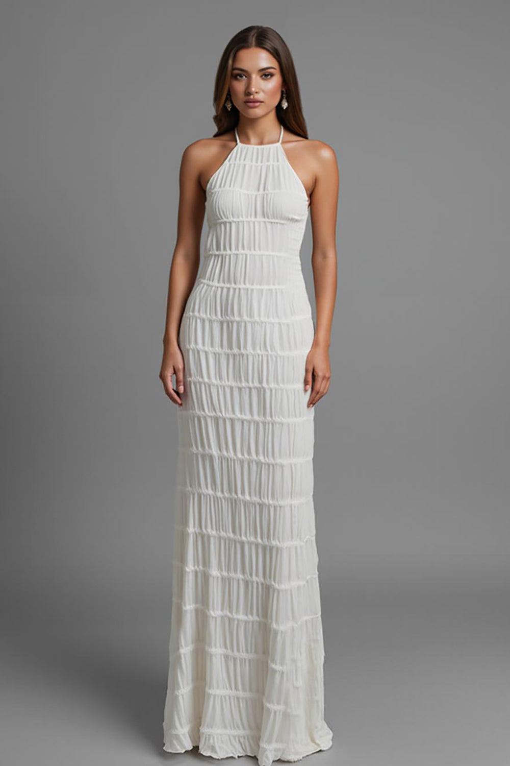 Halter Chiffon Sheath Ivory Long Evening Dress