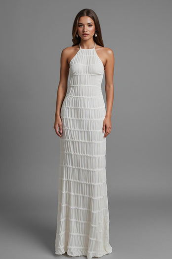 Halter Chiffon Sheath Ivory Long Evening Dress