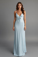 Load image into Gallery viewer, Sky Blue Spaghetti Straps Satin Sheath Evening Dress