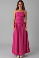 Load image into Gallery viewer, Spaghetti Straps A Line Fuchsia Cotton Evening Dress