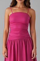 Load image into Gallery viewer, Spaghetti Straps A Line Fuchsia Cotton Evening Dress