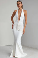 Load image into Gallery viewer, Ivory Halter Mermaid Chiffon V Neck Long Evening Dress