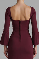 Load image into Gallery viewer, Dark Red V Neck Satin Mermaid Evening Dress with Slit