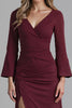 Load image into Gallery viewer, Dark Red V Neck Satin Mermaid Evening Dress with Slit
