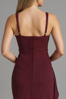 Load image into Gallery viewer, Dark Red Spaghetti Straps Sheath Satin Evening Dress with Slit