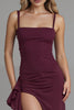 Load image into Gallery viewer, Dark Red Spaghetti Straps Sheath Satin Evening Dress with Slit