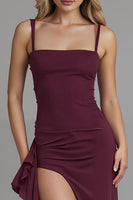 Load image into Gallery viewer, Dark Red Spaghetti Straps Sheath Satin Evening Dress with Slit