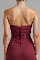 Load image into Gallery viewer, Dark Red Strapless Chiffon Mermaid High-Low Evening Dress