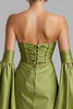 Load image into Gallery viewer, Turquoise Puff Sleeve Ruched Strapless Mermaid Evening Dress