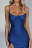 Load image into Gallery viewer, Spaghetti Straps Sheath Royal Blue Satin Evening Dress with Slit