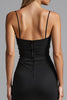 Load image into Gallery viewer, Spaghetti Straps Black Strecth Satin Mermaid Ruched Evening Dress