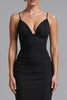Load image into Gallery viewer, Spaghetti Straps Black Strecth Satin Mermaid Ruched Evening Dress