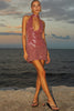 Load image into Gallery viewer, Simple Hot Pink Halter Sequins Short Cocktail Dress