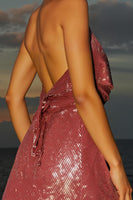 Load image into Gallery viewer, Simple Hot Pink Halter Sequins Short Cocktail Dress