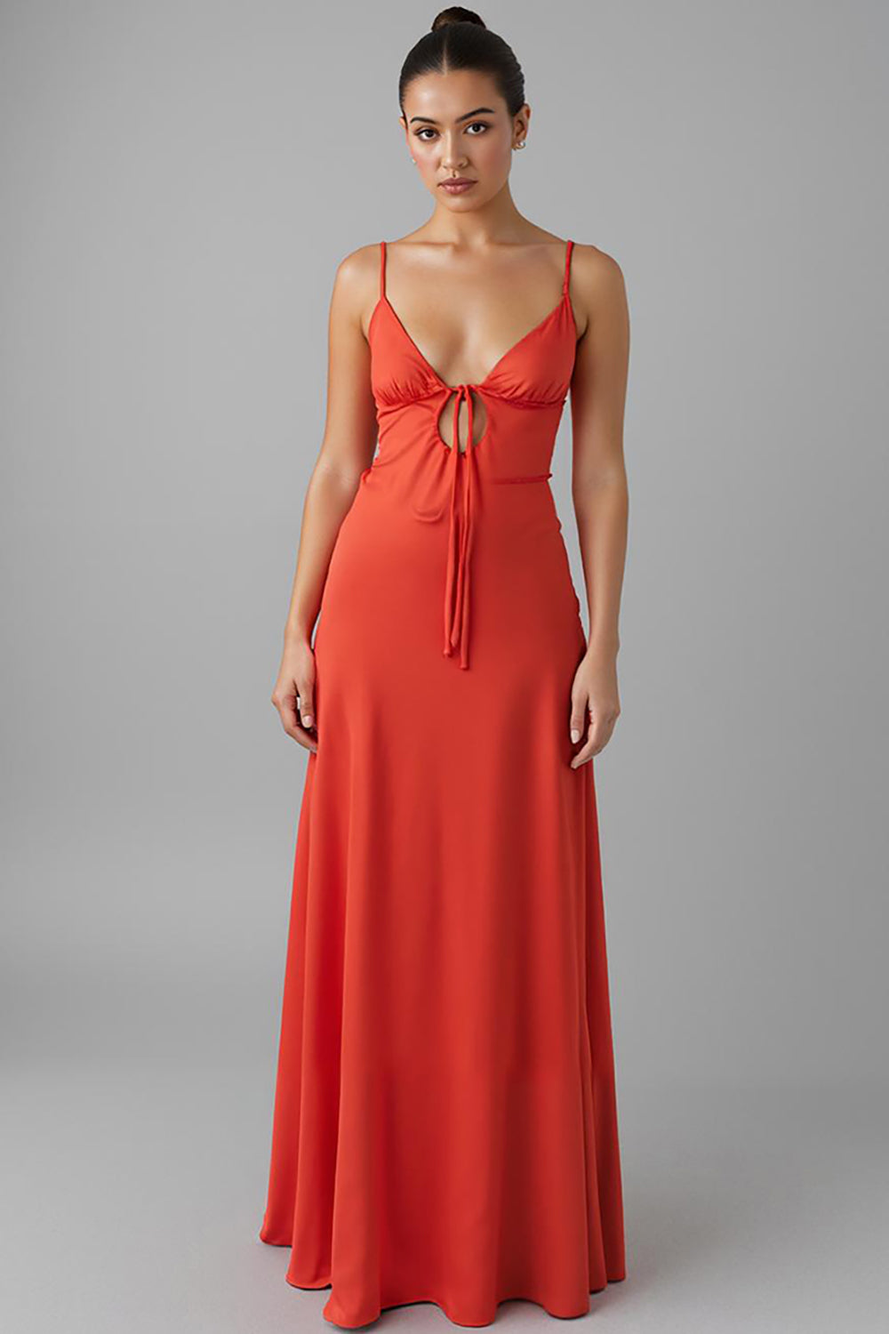 Watermelon A-Line Keyhole Long Wedding Guest Dress
