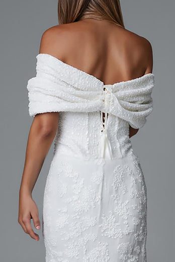 Ivory Mermaid Off The Shoulder Evening Dress With Lace