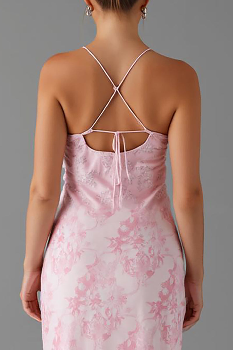 Load image into Gallery viewer, Light Pink Sheath Printed Evening Dress With Slit
