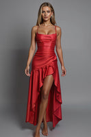 Load image into Gallery viewer, Sheath Red High Low Satin Evening Dress