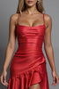 Load image into Gallery viewer, Sheath Red High Low Satin Evening Dress