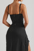Load image into Gallery viewer, Black Sheath Spaghetti Straps Evening Dress With Slit