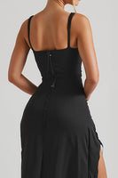Load image into Gallery viewer, Black Sheath Spaghetti Straps Evening Dress With Slit