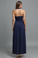 Load image into Gallery viewer, Dark Blue Strapless Sheath Evening Dress With Slit