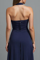 Load image into Gallery viewer, Dark Blue Strapless Sheath Evening Dress With Slit