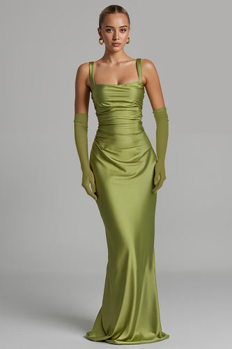 Mermaid Sage Green Satin Evening Dress