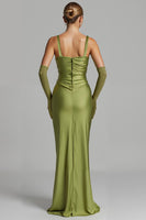 Load image into Gallery viewer, Mermaid Sage Green Satin Evening Dress