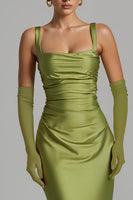 Load image into Gallery viewer, Mermaid Sage Green Satin Evening Dress