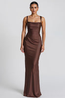 Load image into Gallery viewer, Coffee Mermaid Satin Long Evening Dress