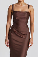 Load image into Gallery viewer, Coffee Mermaid Satin Long Evening Dress