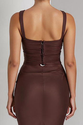 Coffee Mermaid Satin Long Evening Dress