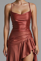 Load image into Gallery viewer, Cabernet Sheath High Low Ruffle Evening Dress