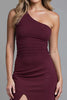 Load image into Gallery viewer, One Shoulder Sheath Burgundy Evening Dress With Slit