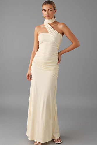 Halter Sheath Ivory Evening Dress