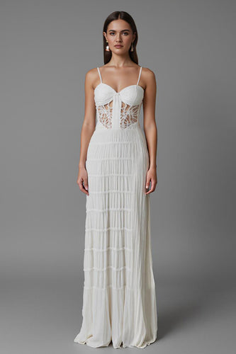 Sheath Ivory Cut-Out Long Evening Dress