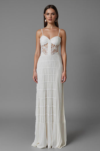 Sheath Ivory Cut-Out Long Evening Dress