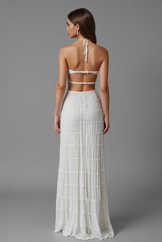Sheath Ivory Cut-Out Long Evening Dress