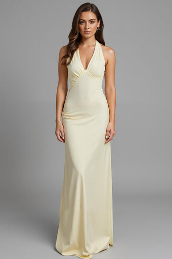 Ivory Sheath Halter Long Evening Dress