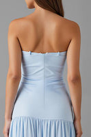 Load image into Gallery viewer, Strapless A-Line Sky Blue Evening Dress With Slit
