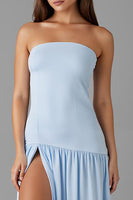 Load image into Gallery viewer, Strapless A-Line Sky Blue Evening Dress With Slit