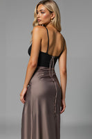Load image into Gallery viewer, Brown Sheath Satin Long Evening Dress