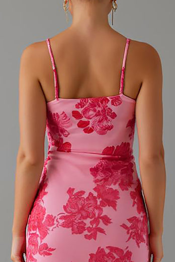 Mermaid Printed Pink Evening Dress With Slit