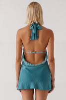 Load image into Gallery viewer, Peacock Green Sheath Halter Keyhole Short Evening Dress